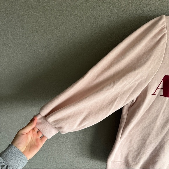 Abercrombie & Fitch Pink 'Amour' Graphic Puff Crop Sleeve Sweatshirt Medium - Picture 3 of 11